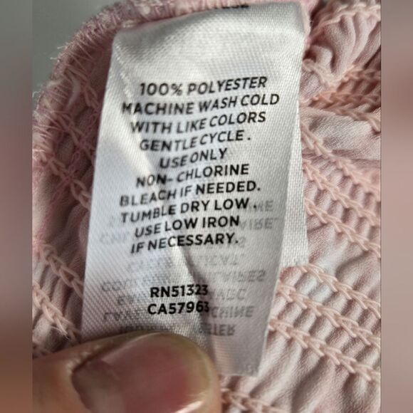 HALOGEN Smocked Long Puff Sleeve Blouse Sz S Light Pink & White - Picture 6 of 6